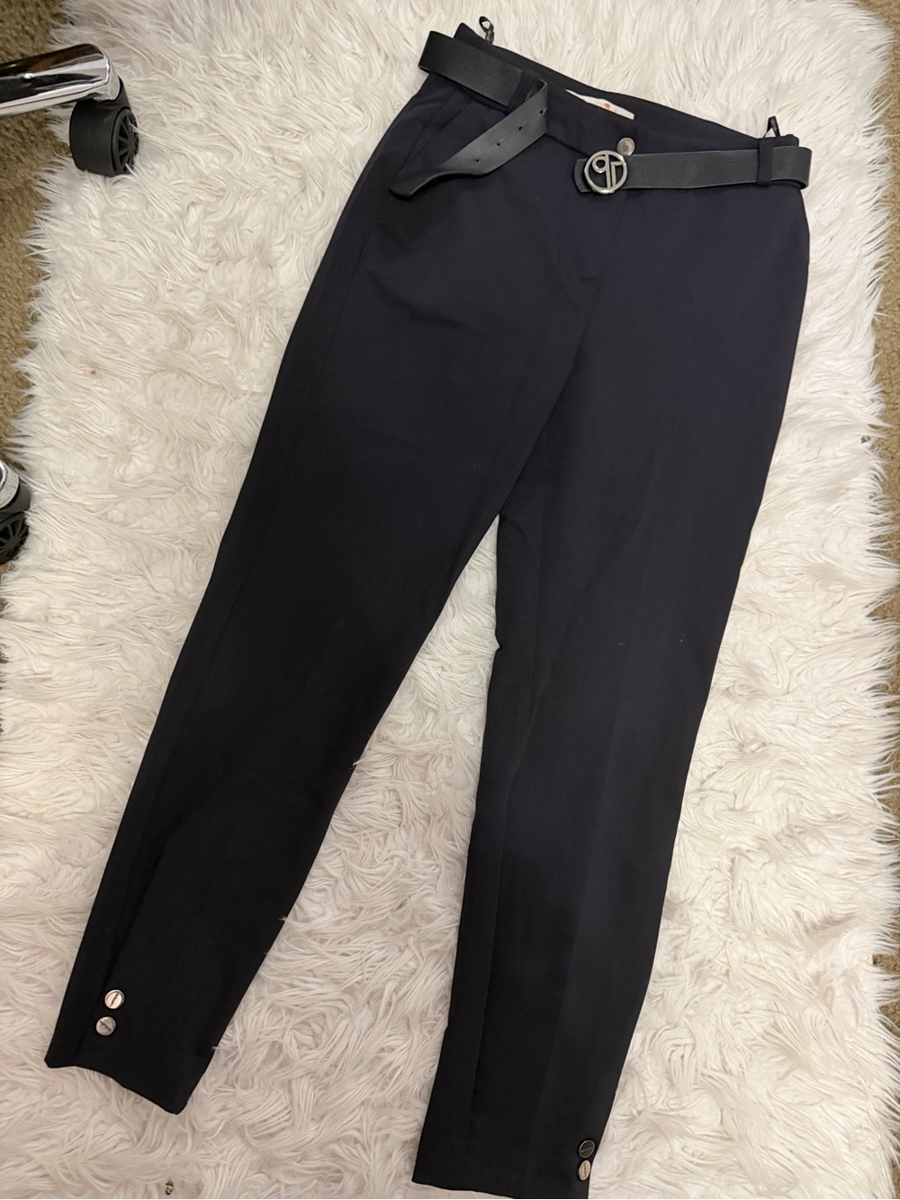 Ladypird Women’s Black Dress Pants Size 36 Belted Straight Leg Ankle Button